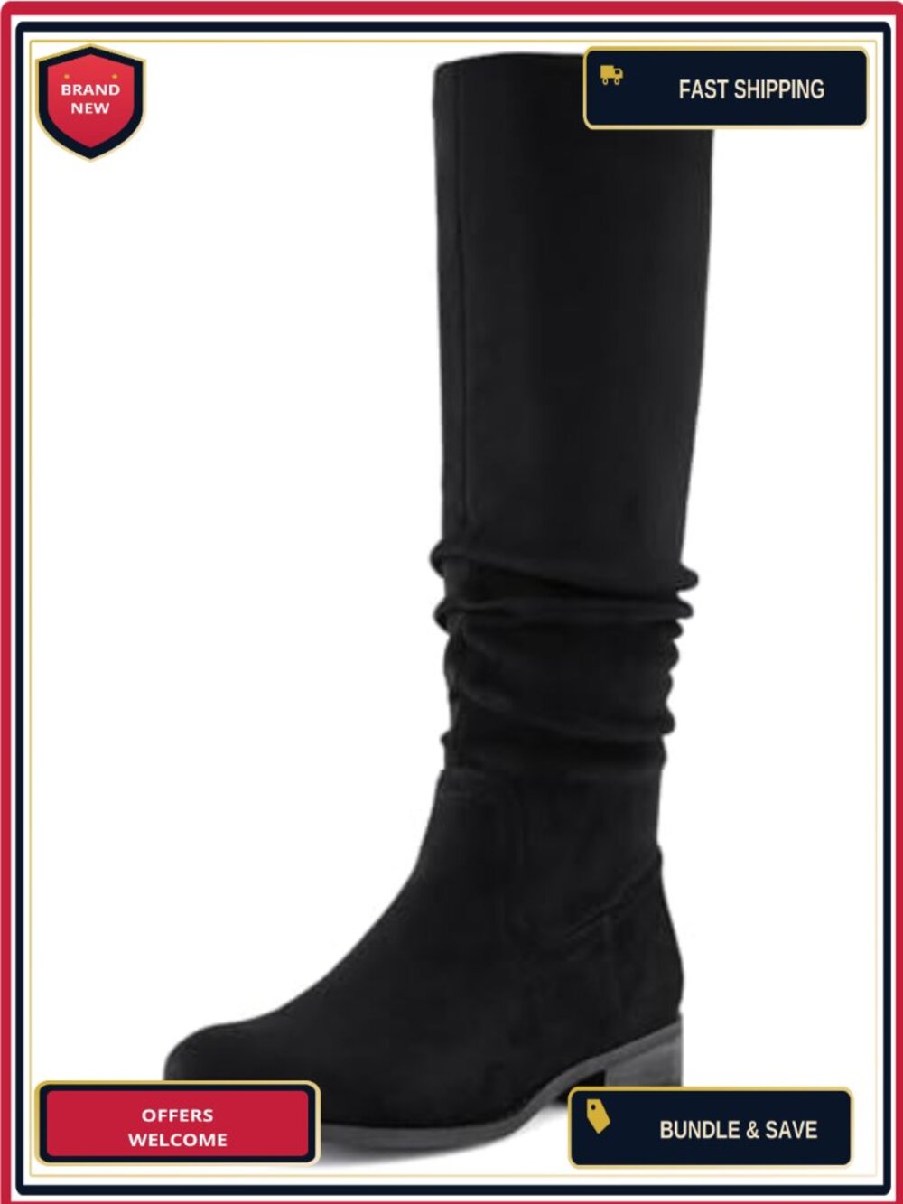 Women's Slouch Knee High Boots Faux Suede Low Heel Side Zipper